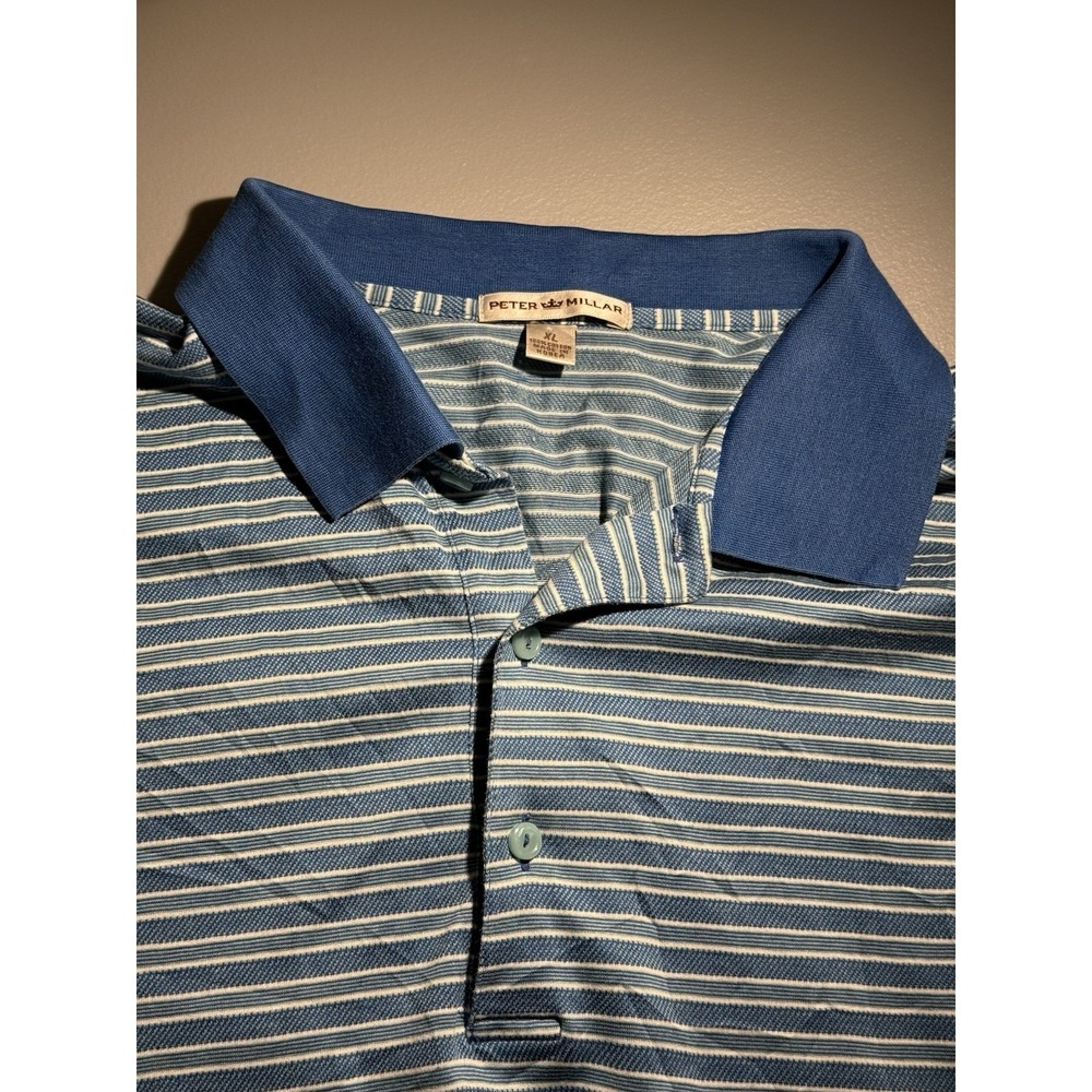 Peter Millar Men's Striped Polo Shirt Teal/White XL Made in Korea